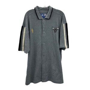 Vintage Chicago Bulls Starter Warm Up Snap Button Shooting Shirt Mens L Gray NBA